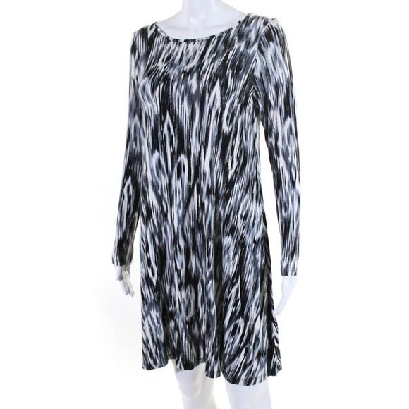 Ellelauri Womens Long Sleeve Abstract Print Shift Dress Gray Size L - Picture 2 of 6